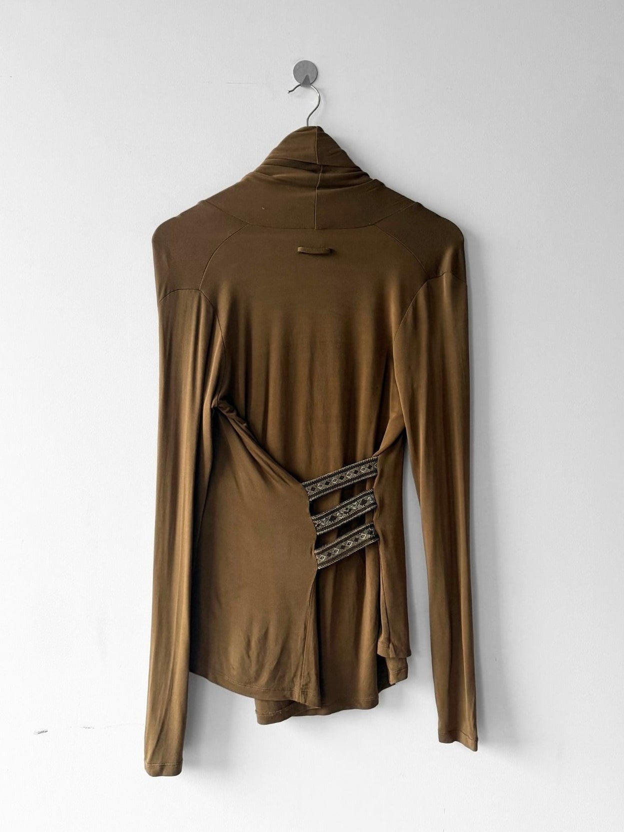 JEAN PAUL GAULTIER SOLEIL - 1990s STRETCH LONG SLEEVE TOP WITH BONDAGE STRAPS AT BACK