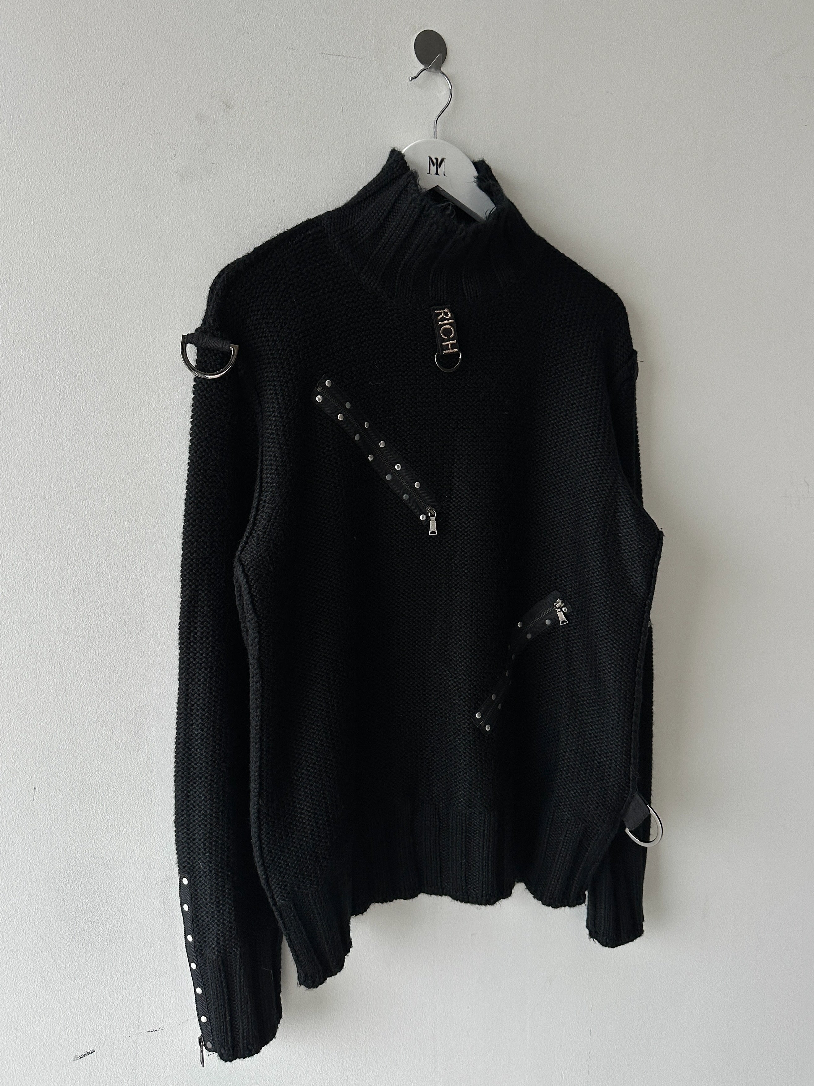 JOHN RICHMOND - F/W 2003 HIGH NECK CHUNKY KNIT BONDAGE JUMPER