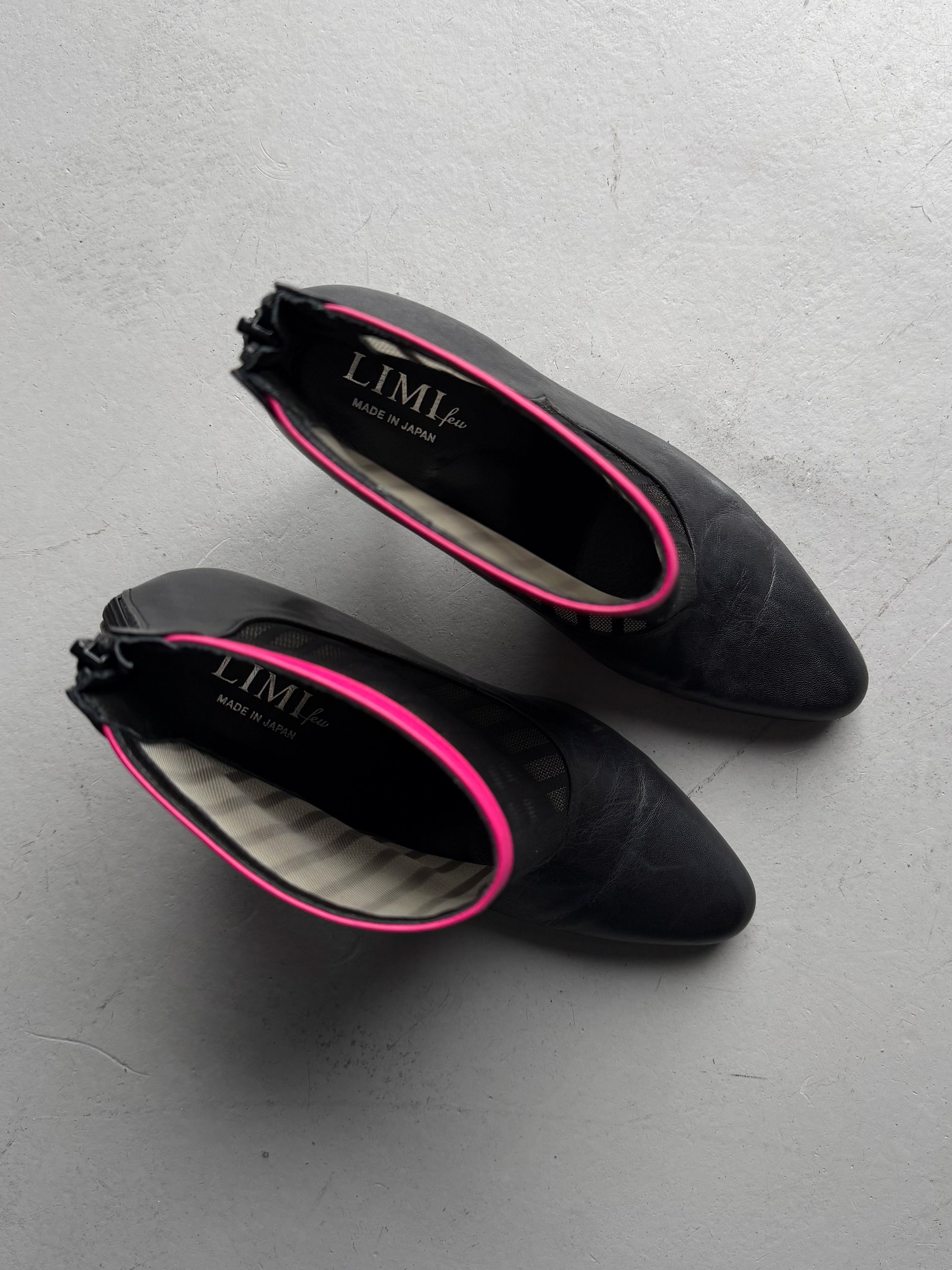 LIMI FEU BY LIMI YAMAMOTO - 2000s LEATHER ANKLE BOOTS WITH SHEER MESH PANEL