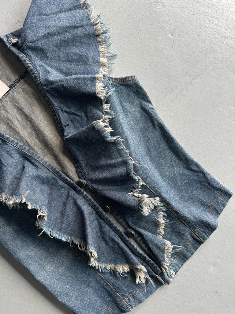 PLEIN SUD - 1990s RUCHED FRONT DENIM VEST TOP
