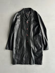 1990s MIDI LENGHT LEATHER COAT WITH CONTRASTING BUTTONS