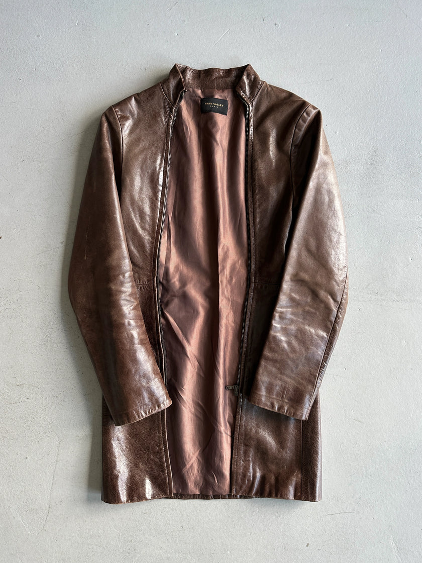 1990s DUAL ZIP FRONT LONG LEATHER JACKET