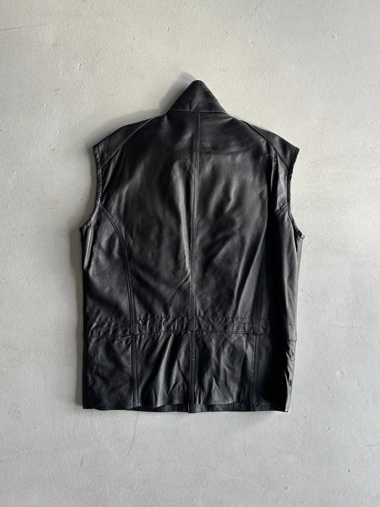 1990s FUNNEL NECK LEATHER VEST JACKET