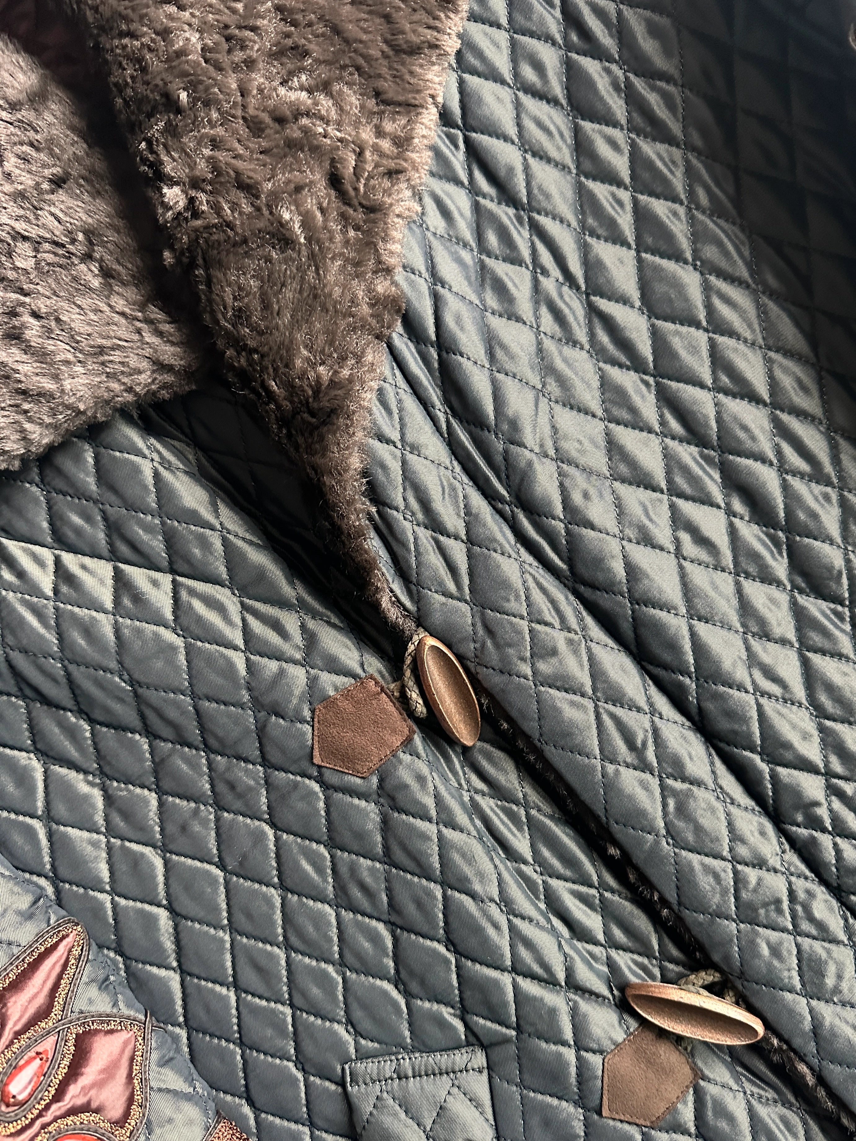 KANSAI YAMAMOTO - 1990s OVERSIZED QUILTED COAT WITH FUR COLLAR