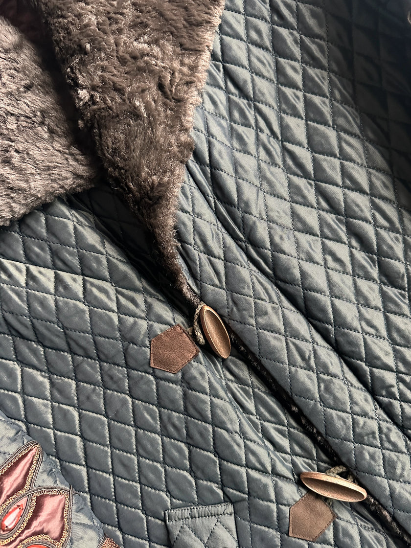 KANSAI YAMAMOTO - 1990s OVERSIZED QUILTED COAT WITH FUR COLLAR