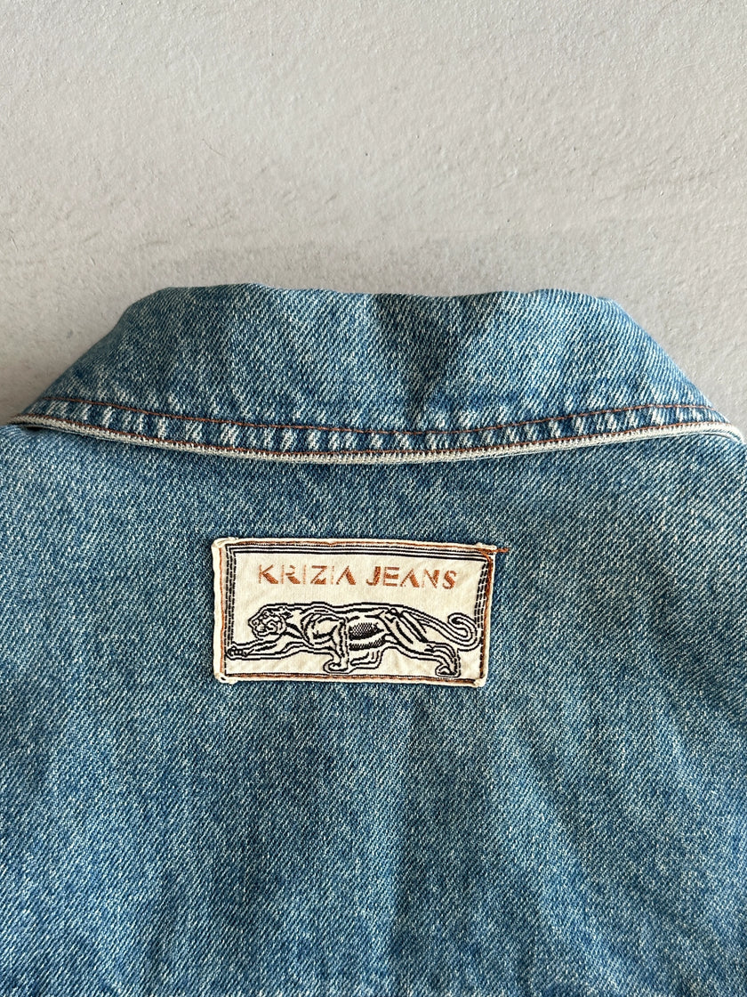 KRIZIA - 1980s DOUBLE BREASTED DENIM BOMBER JACKET