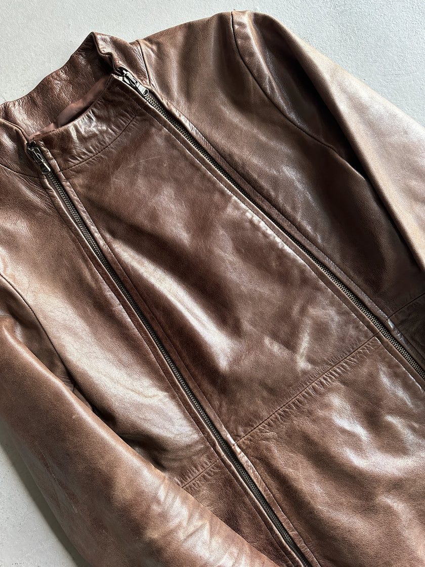 1990s DUAL ZIP FRONT LONG LEATHER JACKET