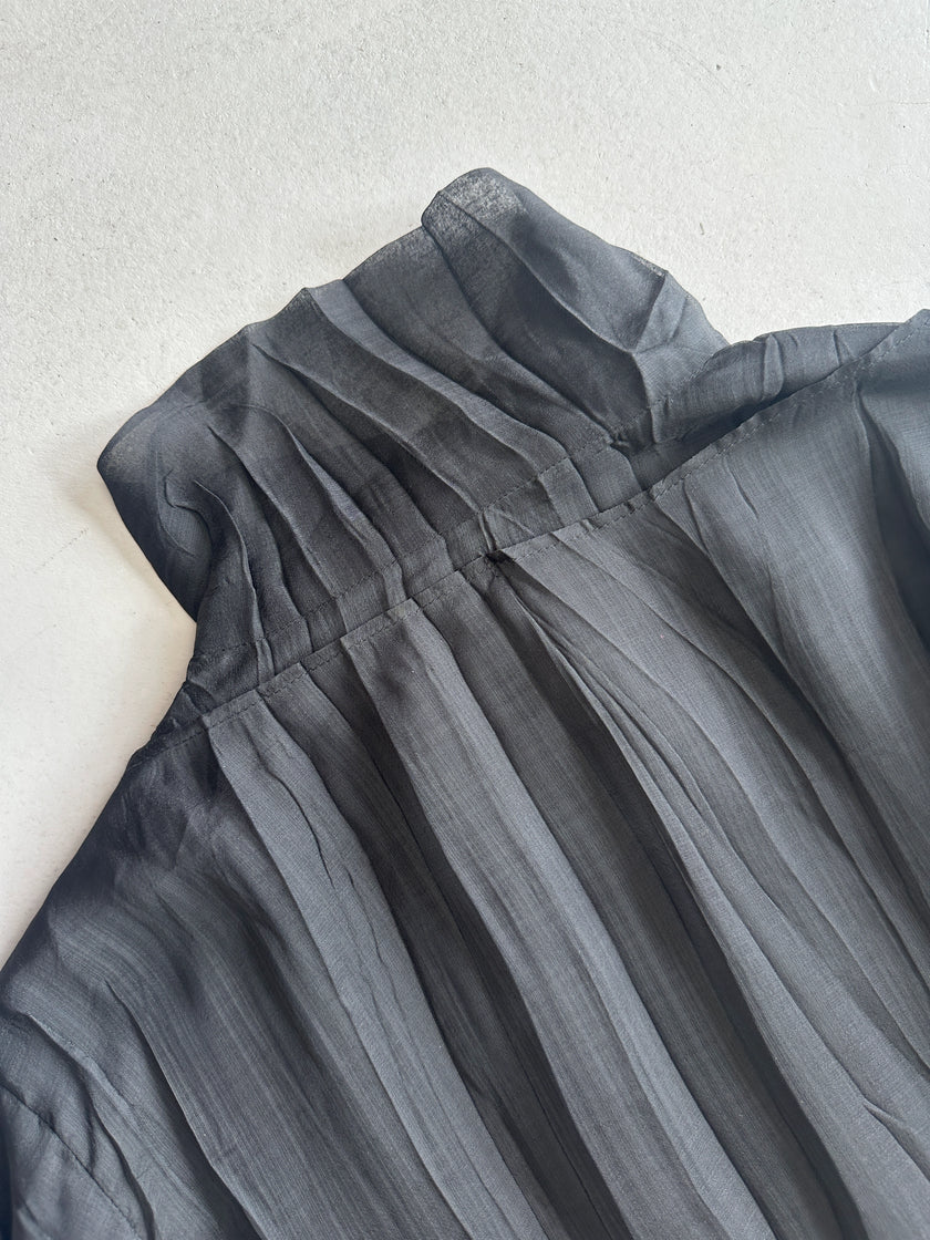 ISSEY MIYAKE - 1990s FUNNEL NECK BUTTONED PLEATED BLOUSE