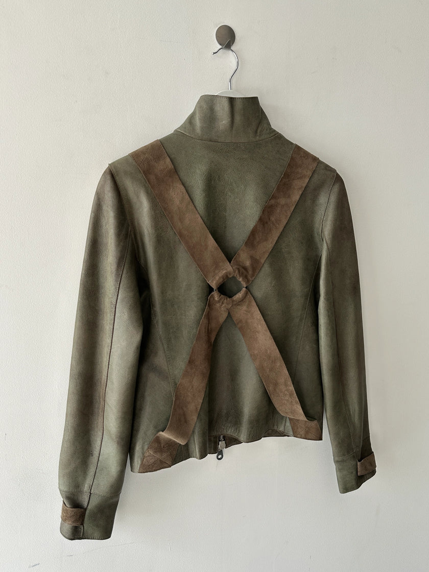 BRITISH LABEL - late 1990s LEATHER JACKET WITH BONDAGE DETAILS