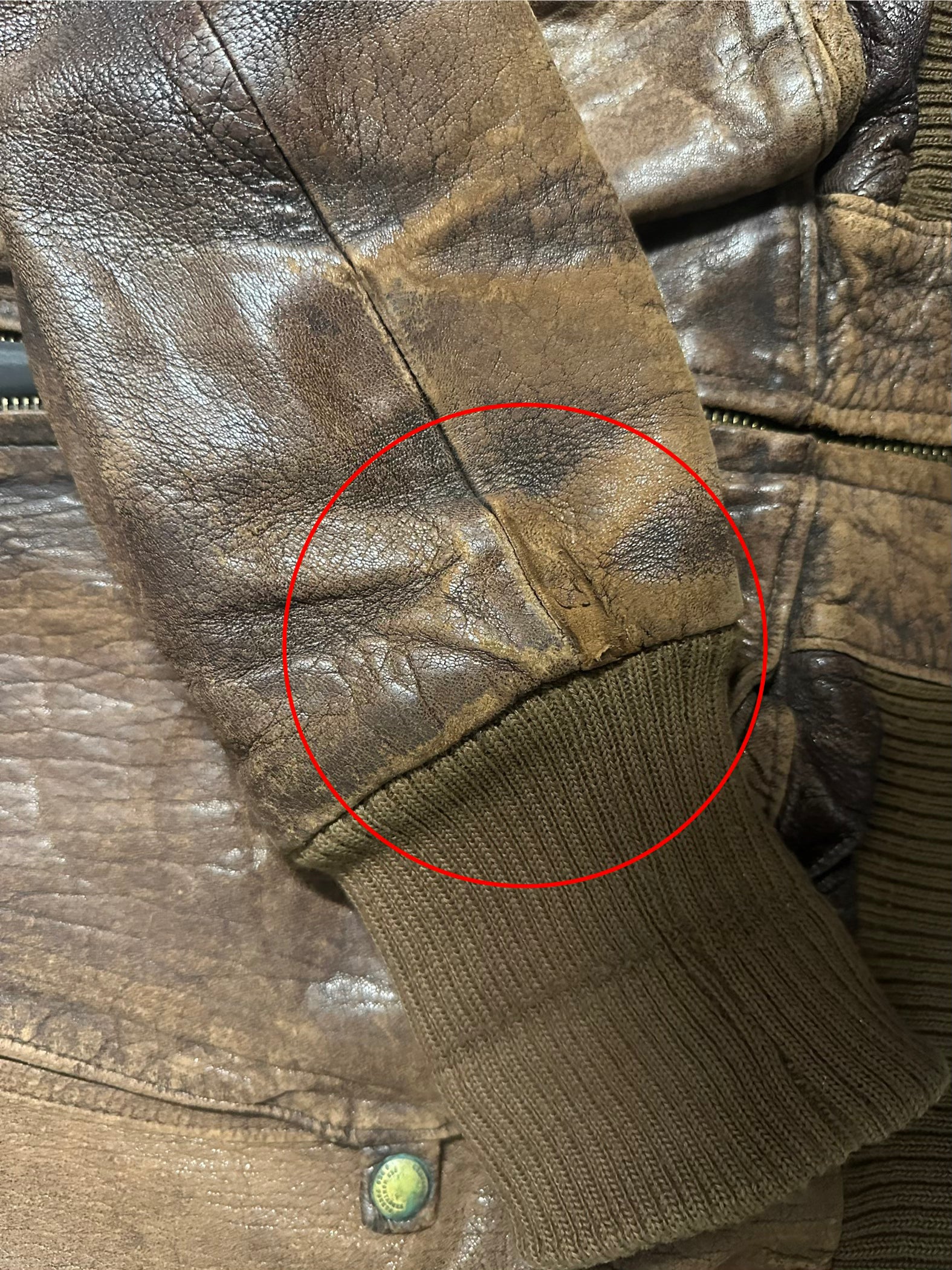 MARITHÉ & FRANÇOIS GIRBAUD X COMPAGNIE DES MONTAGNES & DES FORÊTS - 1980s DISTRESSED LEATHER BOMBER JACKET WITH HIGH RIBBED NECK