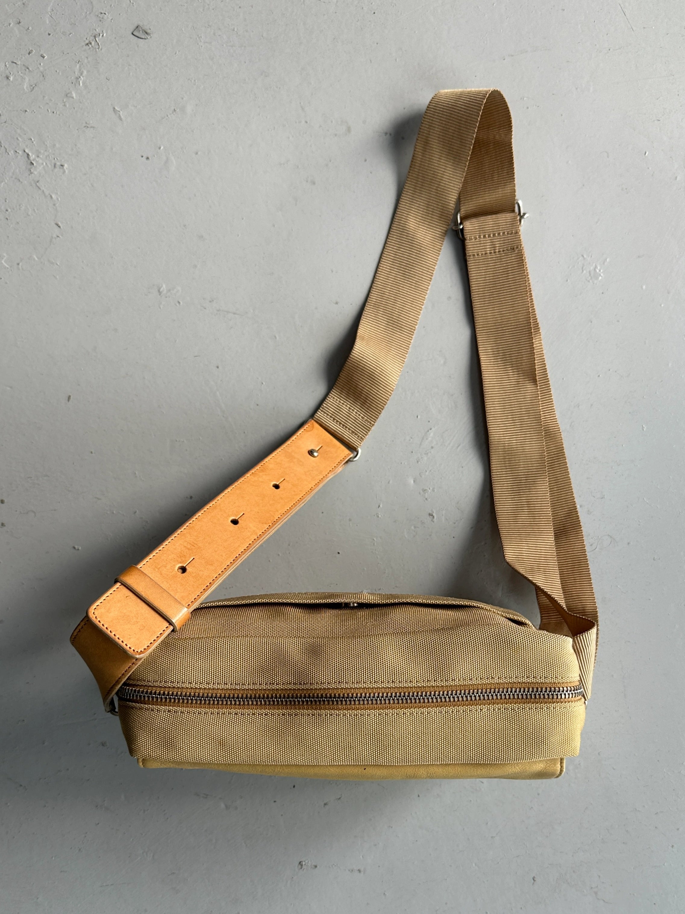 YOHJI YAMAMOTO Y'SACCS - early 2000s RECTANGULAR MESSENGER BAG WITH LEATHER FRONT PANEL