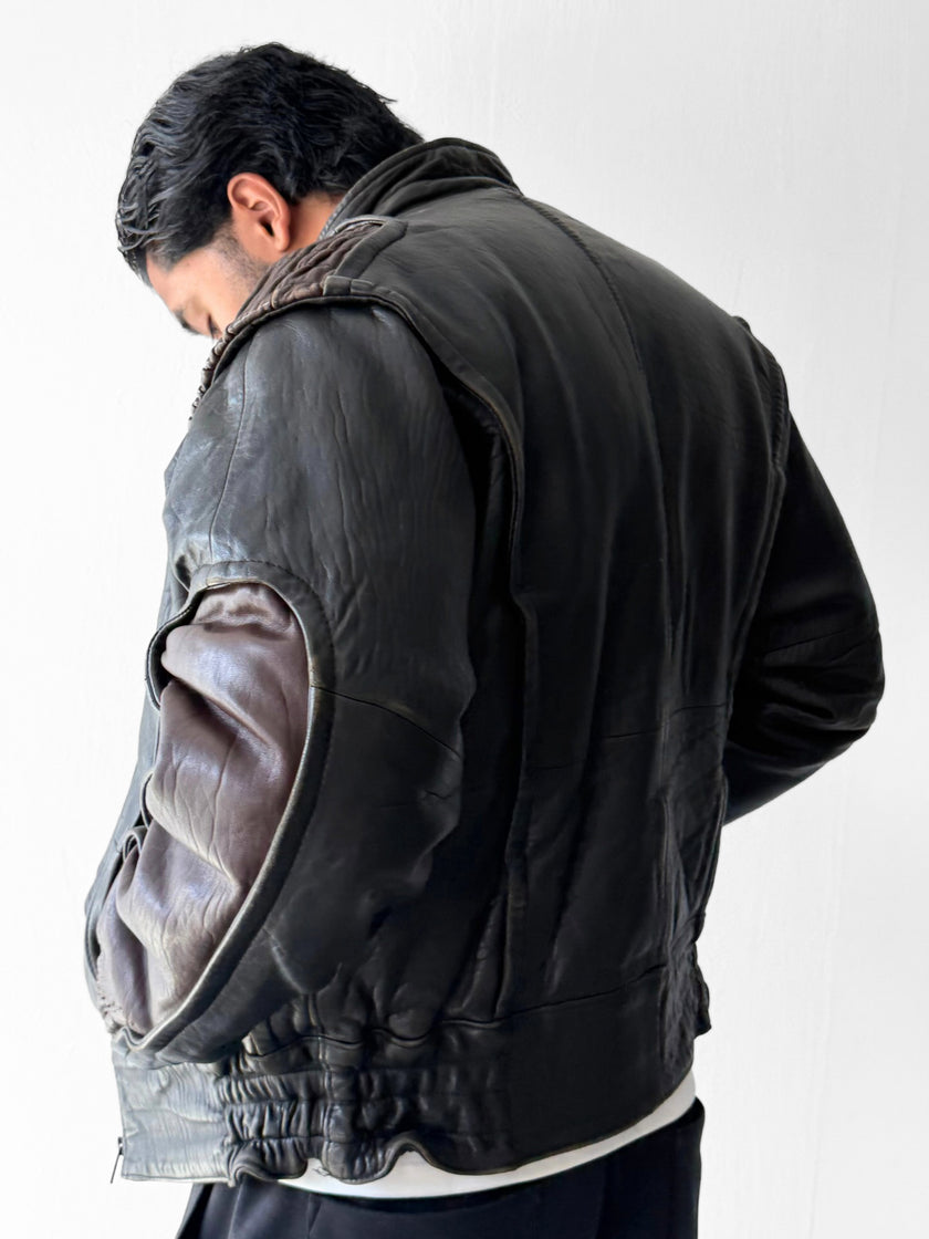 ITALIAN LABEL 1980s HEAVY LEATHER BOMBER JACKET