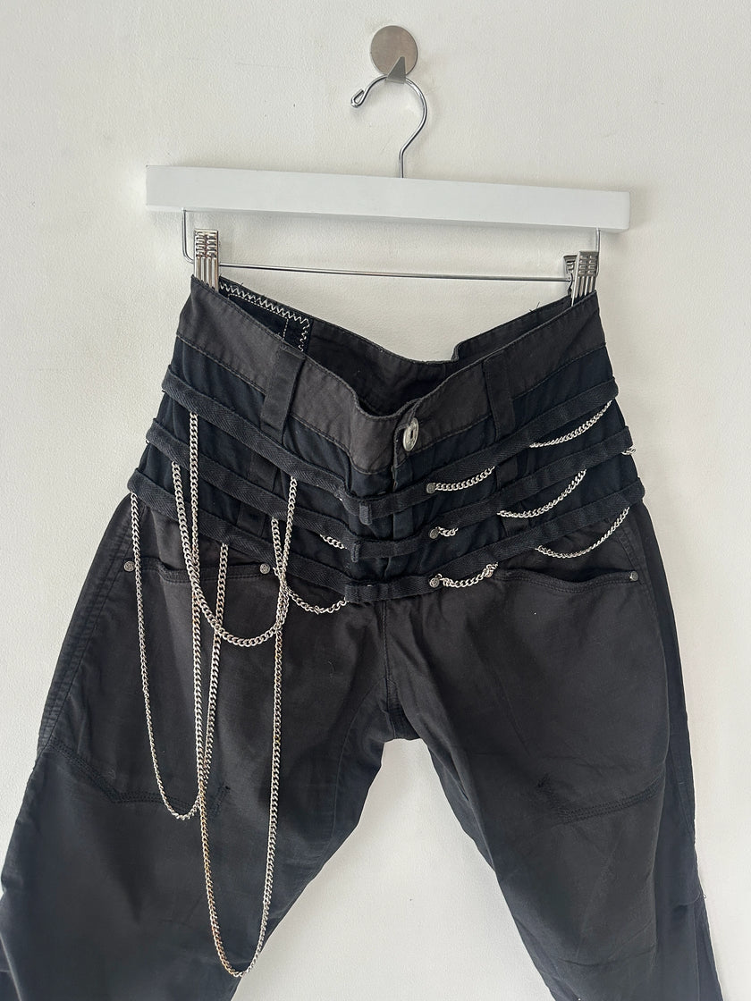 MARITHÉ + FRANÇOIS GIRBAUD - S/S 2008 PANELED CROPPED TROUSERS WITH CHAIN DETAILS