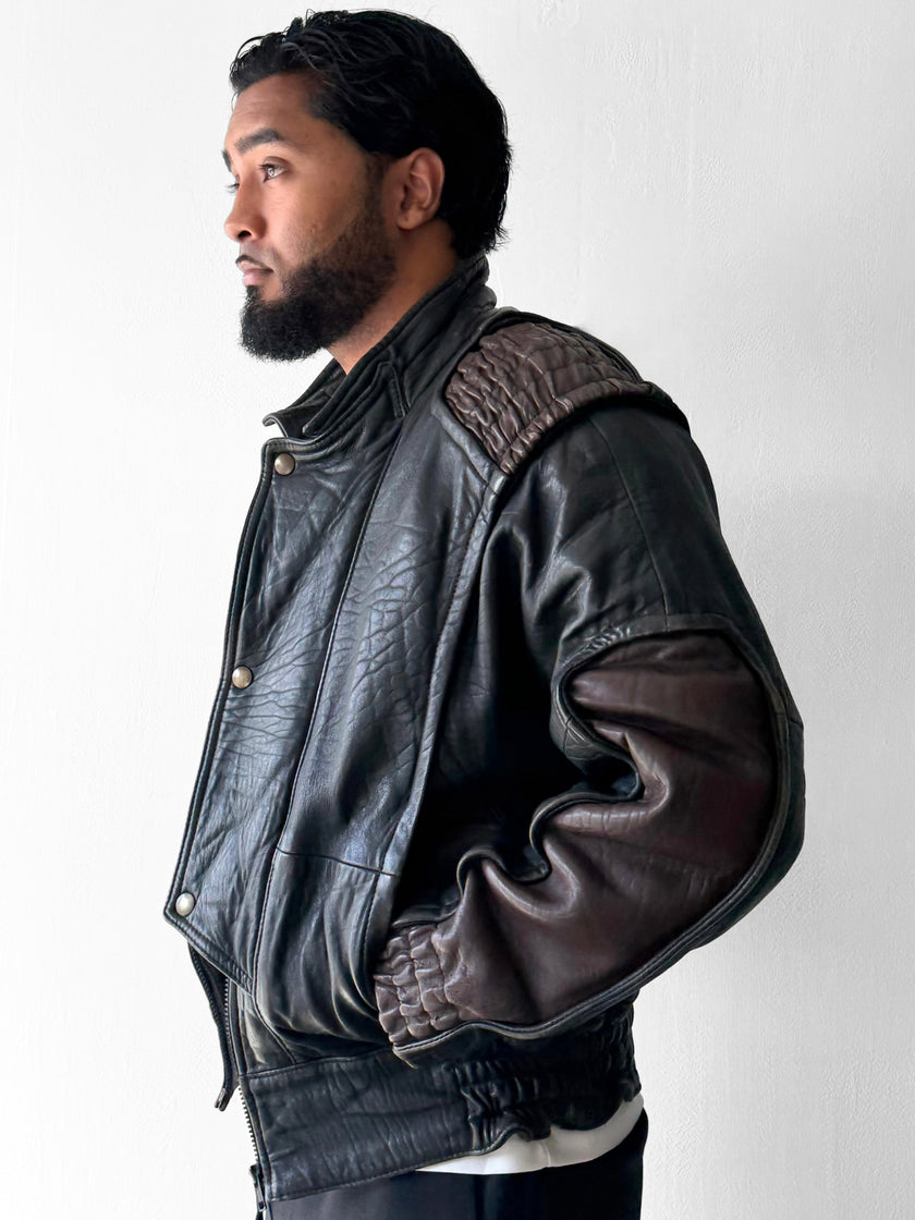 ITALIAN LABEL 1980s HEAVY LEATHER BOMBER JACKET