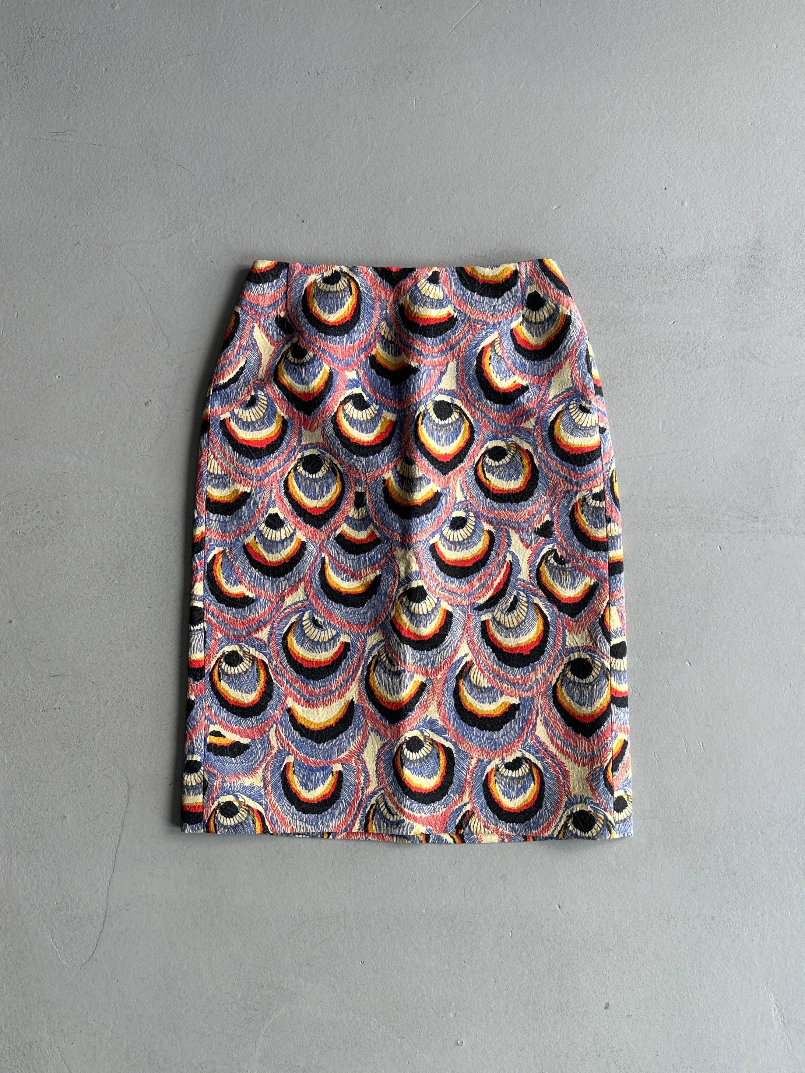 DRIES VAN NOTEN - F/W 2018 PEACOCK PATTERN FITTED SKIRT