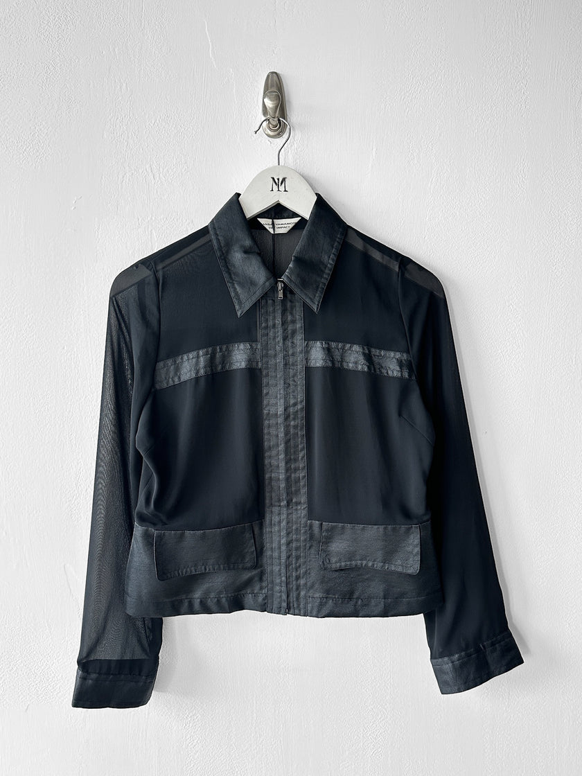 KANSAI YAMAMOTO - late 1990s CROP FIT SHEER JACKET WITH SATIN PANELING
