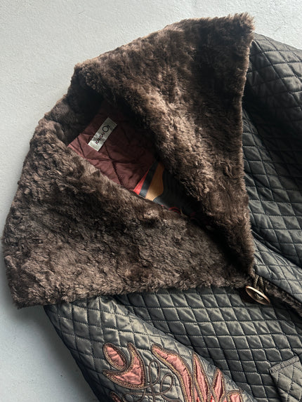 KANSAI YAMAMOTO - 1990s OVERSIZED QUILTED COAT WITH FUR COLLAR