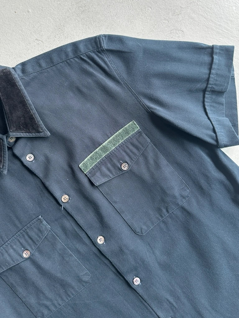 HELMUT LANG - S/S 1997 VELVET DETAIL COLLAR HALF SLEEVE SHIRT