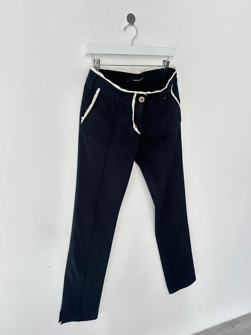 ANDREW MACKENZIE - early 2000s LOW RISE TROUSERS WITH CONTRASTING TRIM DETAILS