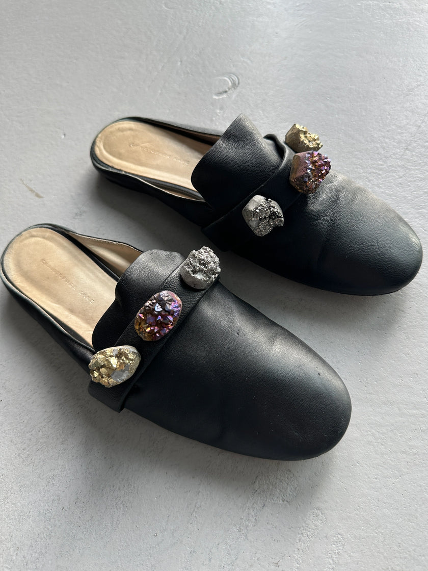 CHRISTOPHER KANE - S/S 2017 LEATHER SLIP ON MULES WITH OVERSIZED CRYSTALS