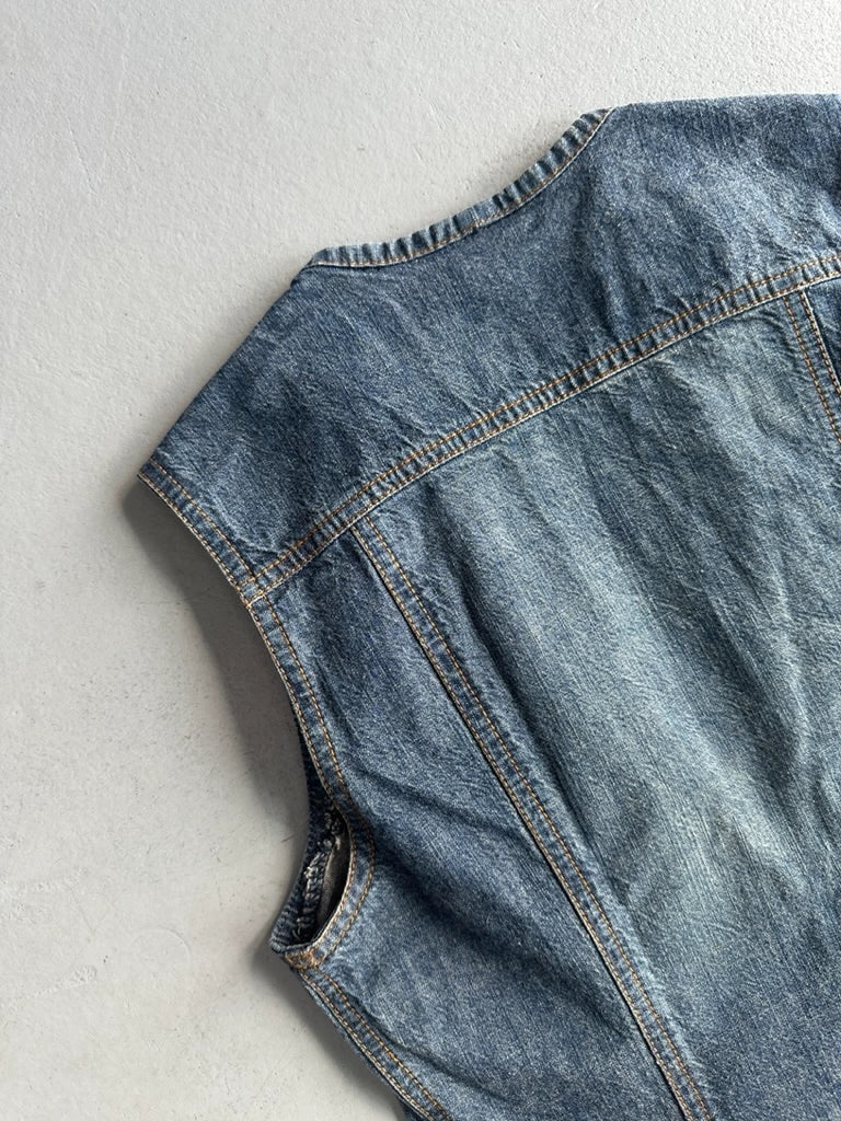 PLEIN SUD - 1990s RUCHED FRONT DENIM VEST TOP
