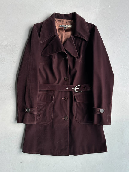KATHARINE HAMNETT - 1990s VELVET BELTED TRENCH COAT