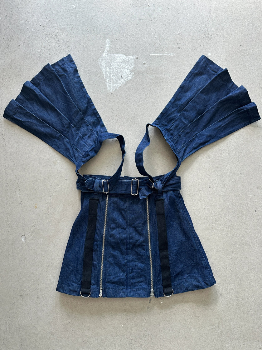1990s DOUBLE FLAPPY LAYERED BONDAGE MULTI ZIP DENIM SKIRT