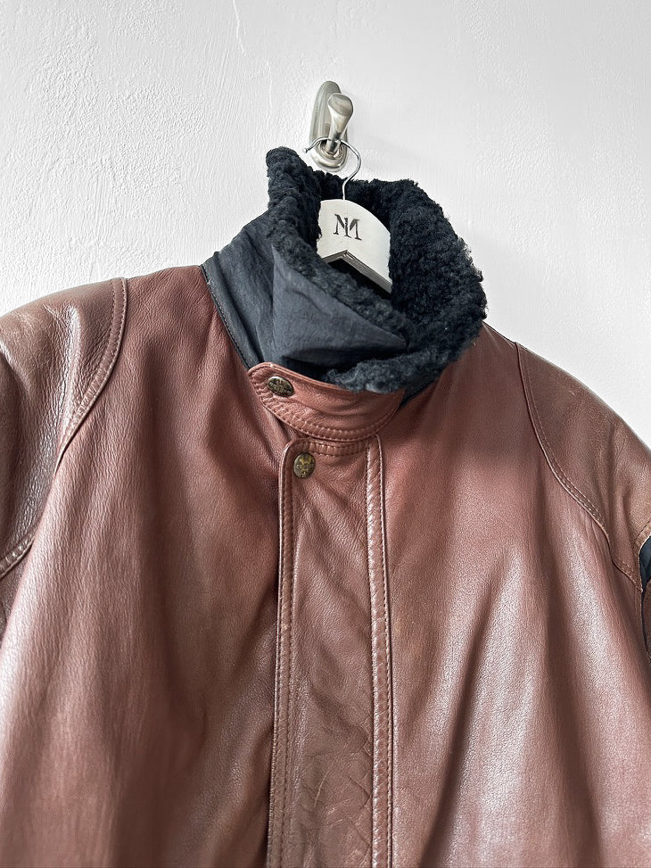 ICEBERG - 1980s LEATHER BOMBER JACKET WITH SHEARLING COLLAR