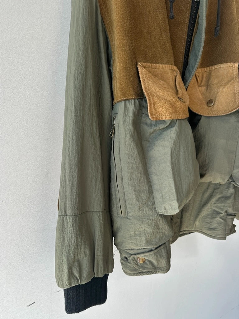 C.P. COMPANY - A/W 1983 LEATHER AND JAPANESE NYLON FIELD BOMBER JACKET