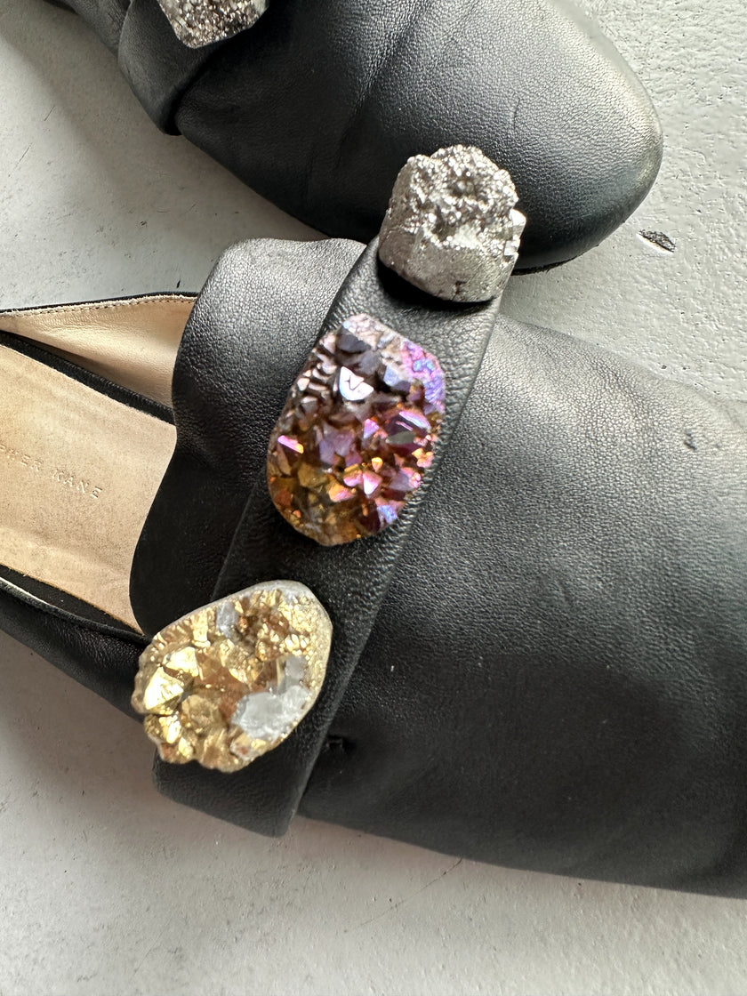 CHRISTOPHER KANE - S/S 2017 LEATHER SLIP ON MULES WITH OVERSIZED CRYSTALS