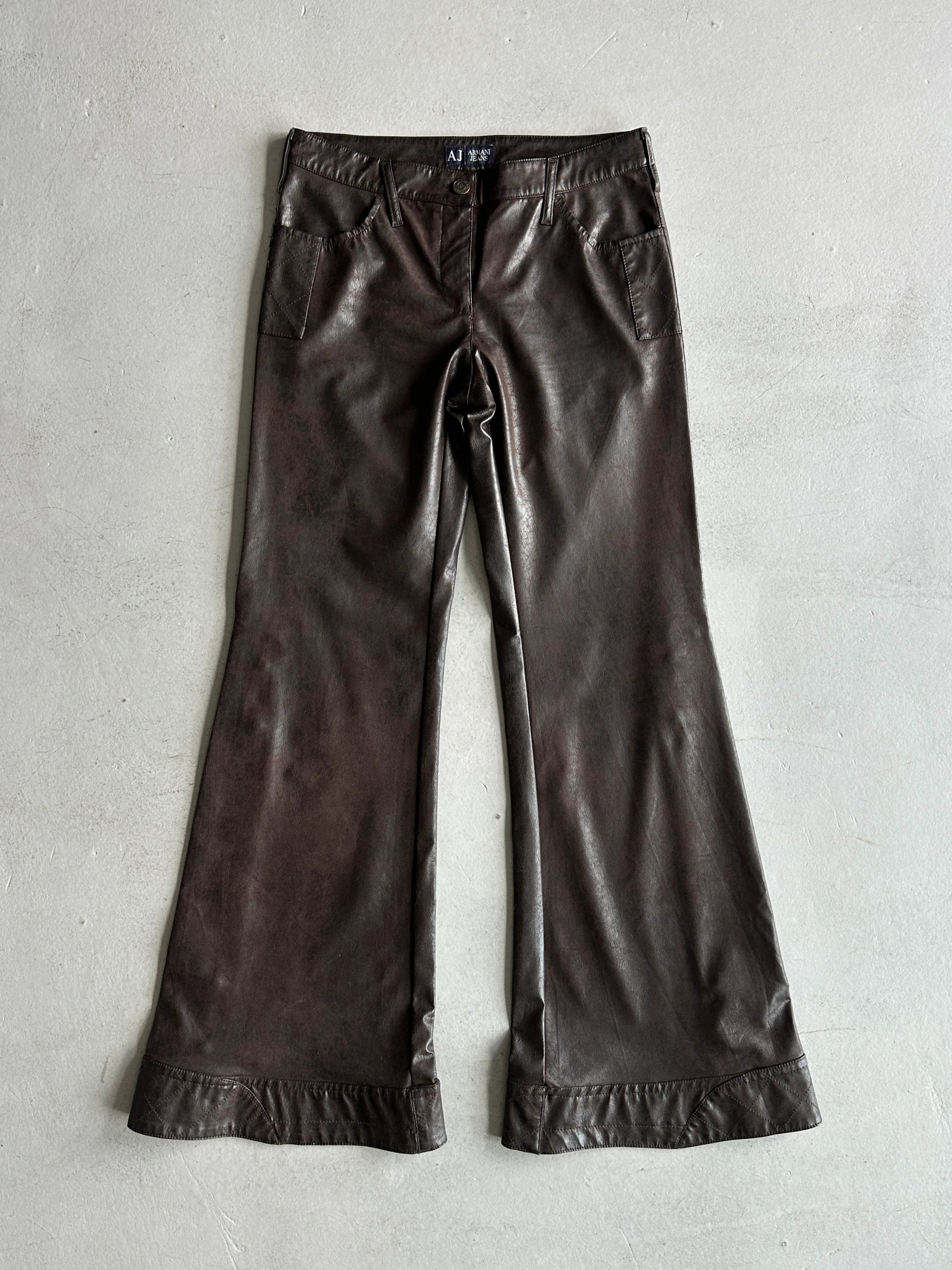 ARMANI JEANS - 2000s WIDE LEG DISTRESSED LEATHER TROUSERS