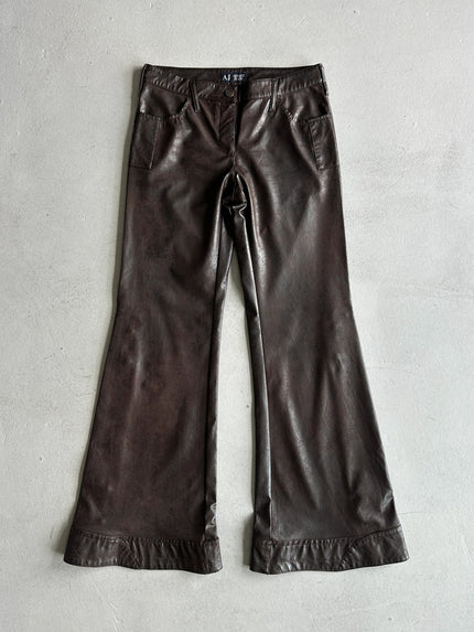 ARMANI JEANS - 2000s WIDE LEG DISTRESSED LEATHER TROUSERS