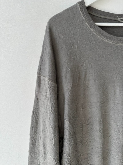 ISSEY MIYAKE - 1990s LOOSE FIT CREW NECK CRINKLED LONG SLEEVE TOP