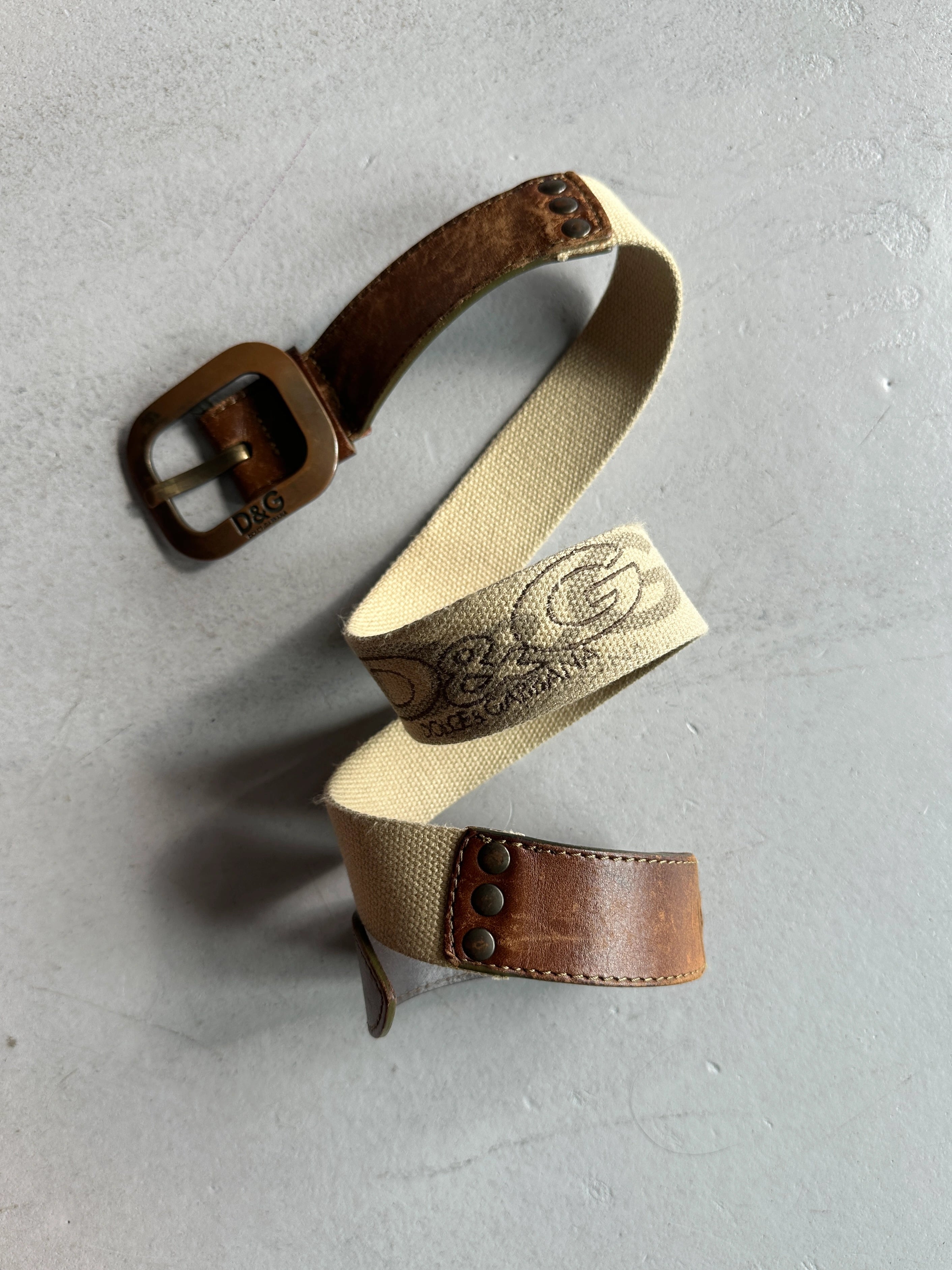 DOLCE & GABBANA - F/W 2003 CANVAS AND LEATHER BELT WITH BRASS BUCKLE