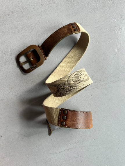 DOLCE & GABBANA - F/W 2003 CANVAS AND LEATHER BELT WITH BRASS BUCKLE