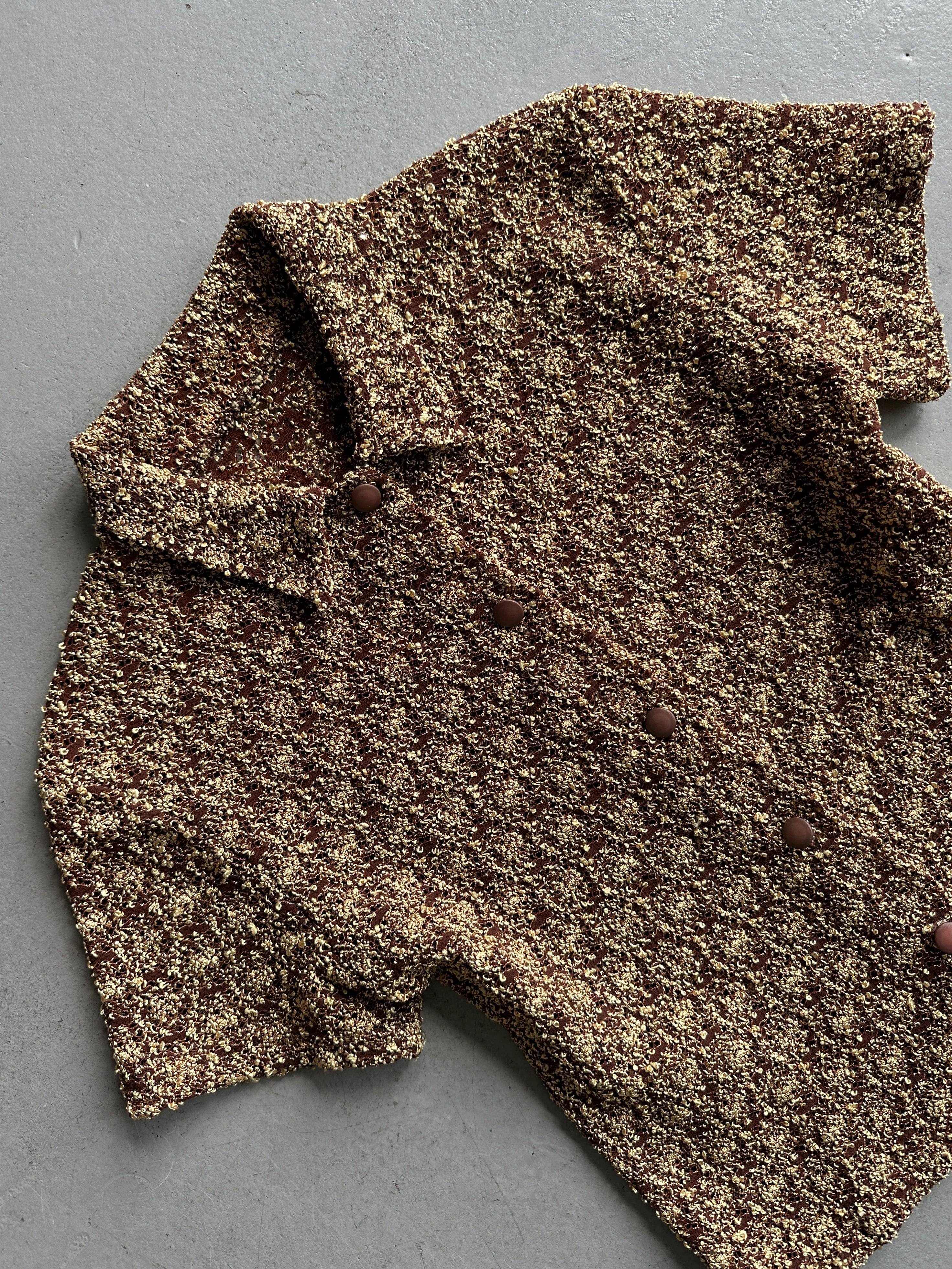 1970s CROP FIT BUTTONED SHORT SLEEVE KNIT TOP