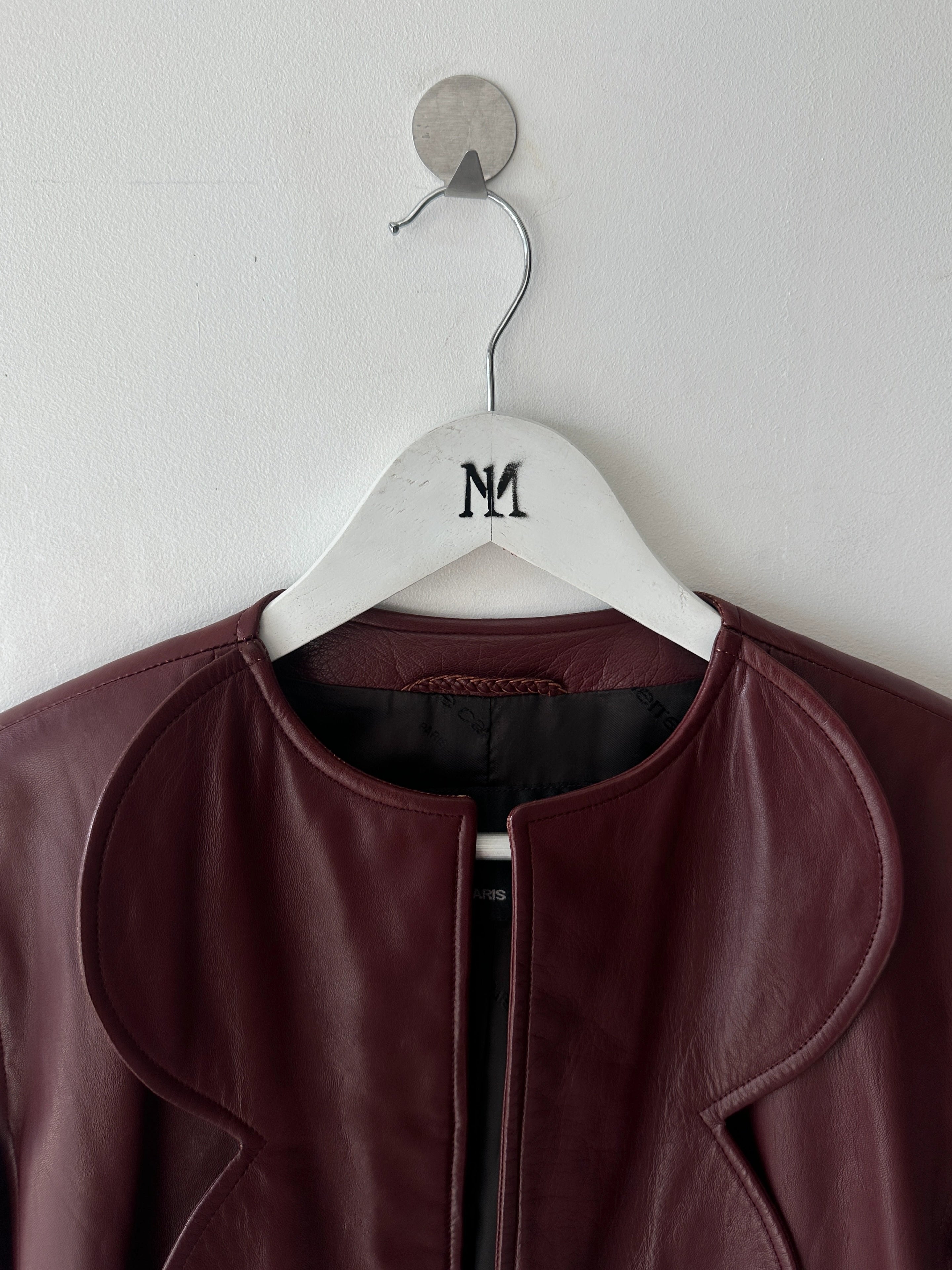 PIERRE CARDIN - 1990s SCULPTURAL OPEN FRONT LEATHER JACKET