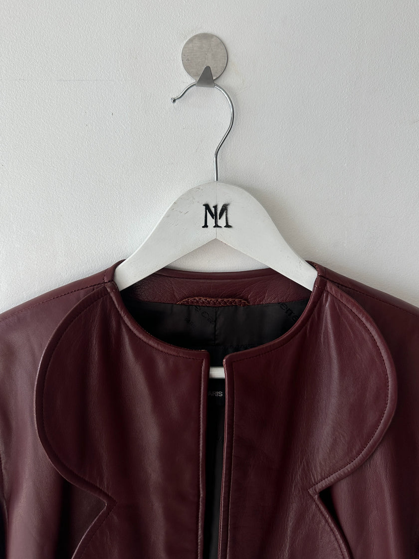 PIERRE CARDIN - 1990s SCULPTURAL OPEN FRONT LEATHER JACKET