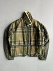 GIANFRANCO FERRÉ - 1980s FUR COLLAR PLAID JACKET WITH CONTRASTING NYLON SLEEVE