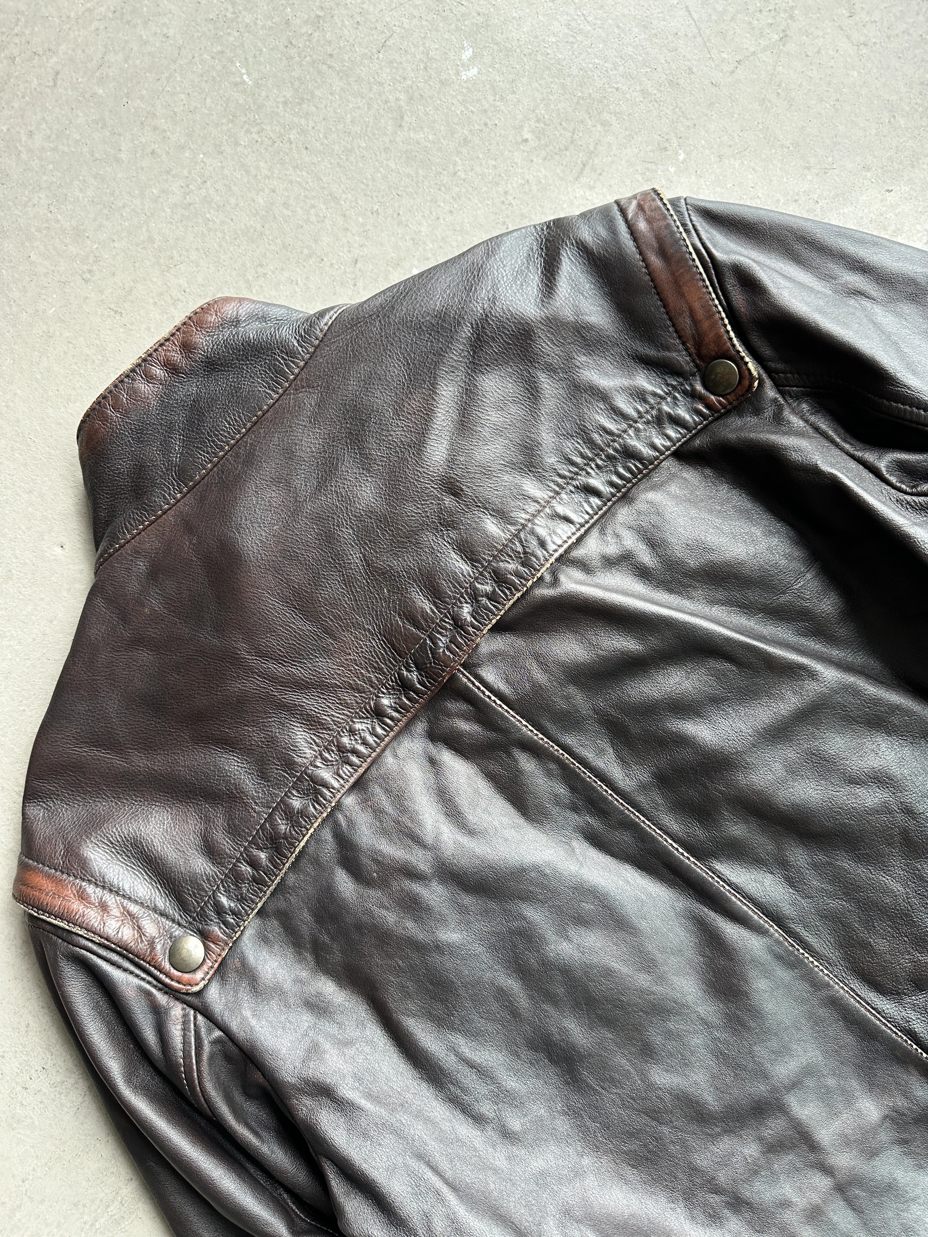 CERRUTI 1881 - 1980s CARGO DISTRESSED LEATHER JACKET