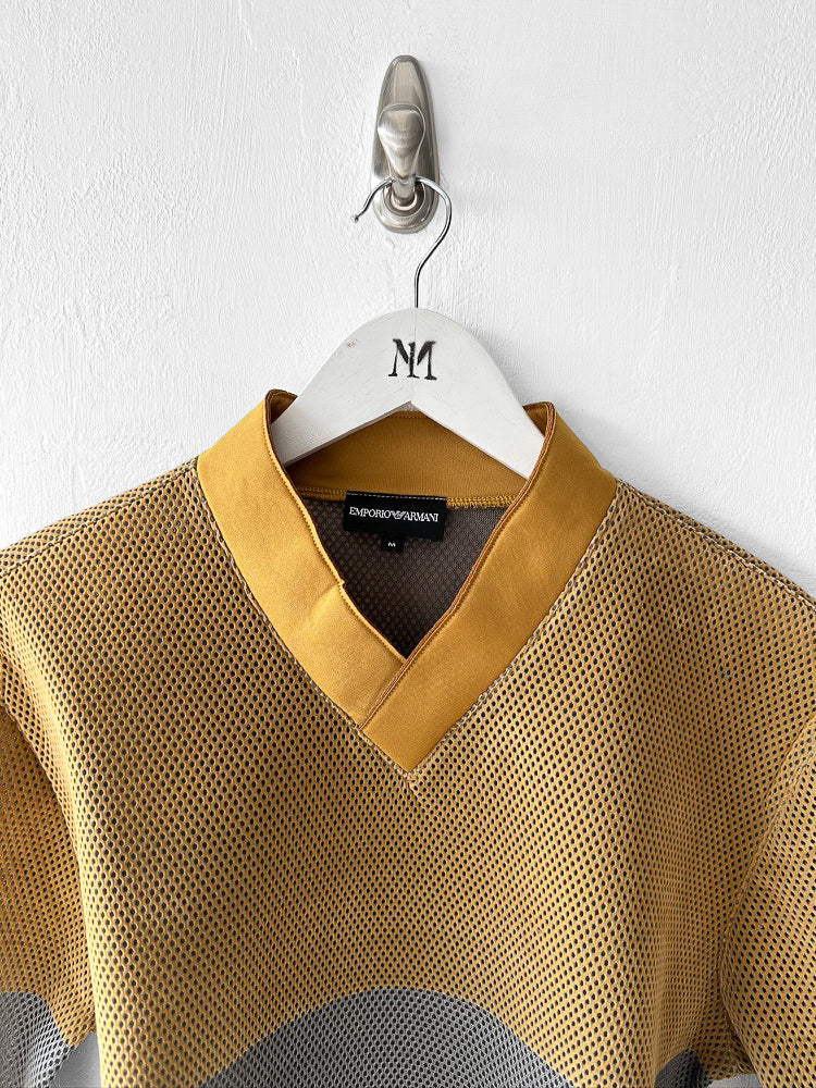EMPORIO ARMANI - F/W 2013 PERFORATED V NECK TECHNICAL LONG SLEEVE TOP
