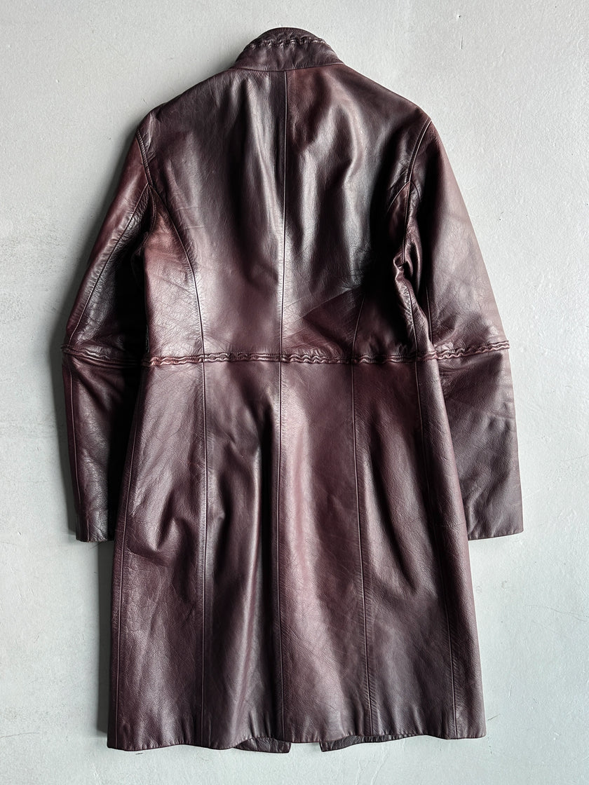 ARMANI JEANS - F/W 2000 LONG LEATHER COAT WITH PIPING DETAIL