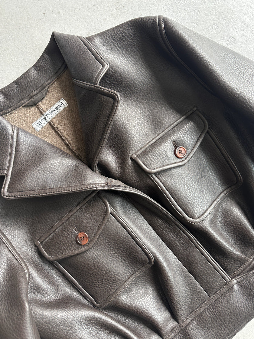 EMPORIO ARMANI - 1980s FAUX LEATHER CROPPED JACKET