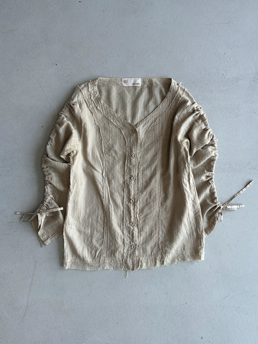 CLOSED BY GIULIANO FUJIWARA - 2000s RUCHED SLEEVE SEMI SHEER BLOUSE