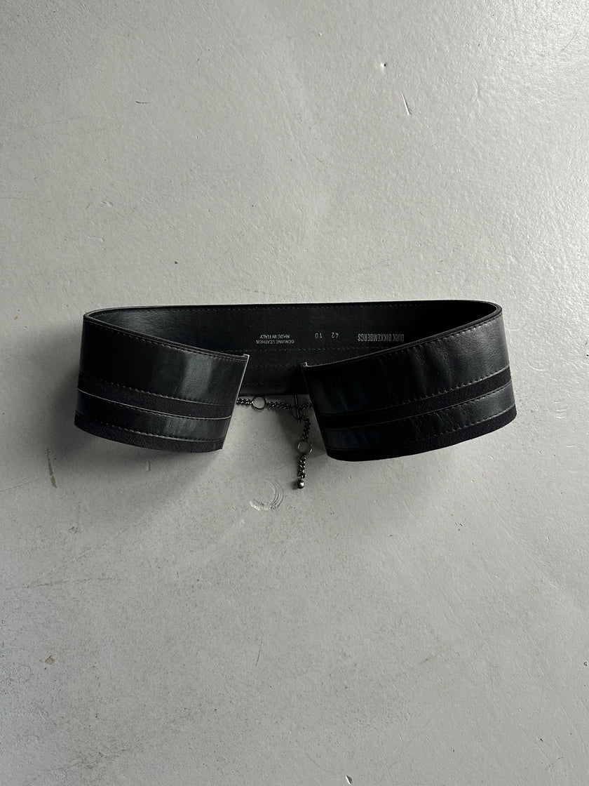 DIRK BIKKEMBERGS - S/S 1998 WIDE LEATHER BELT WITH METAL CHARM DETAIL