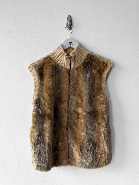 ICEBERG - early 2000s FAUX FUR FRONT KNITTED BACK ZIP UP VEST GILET