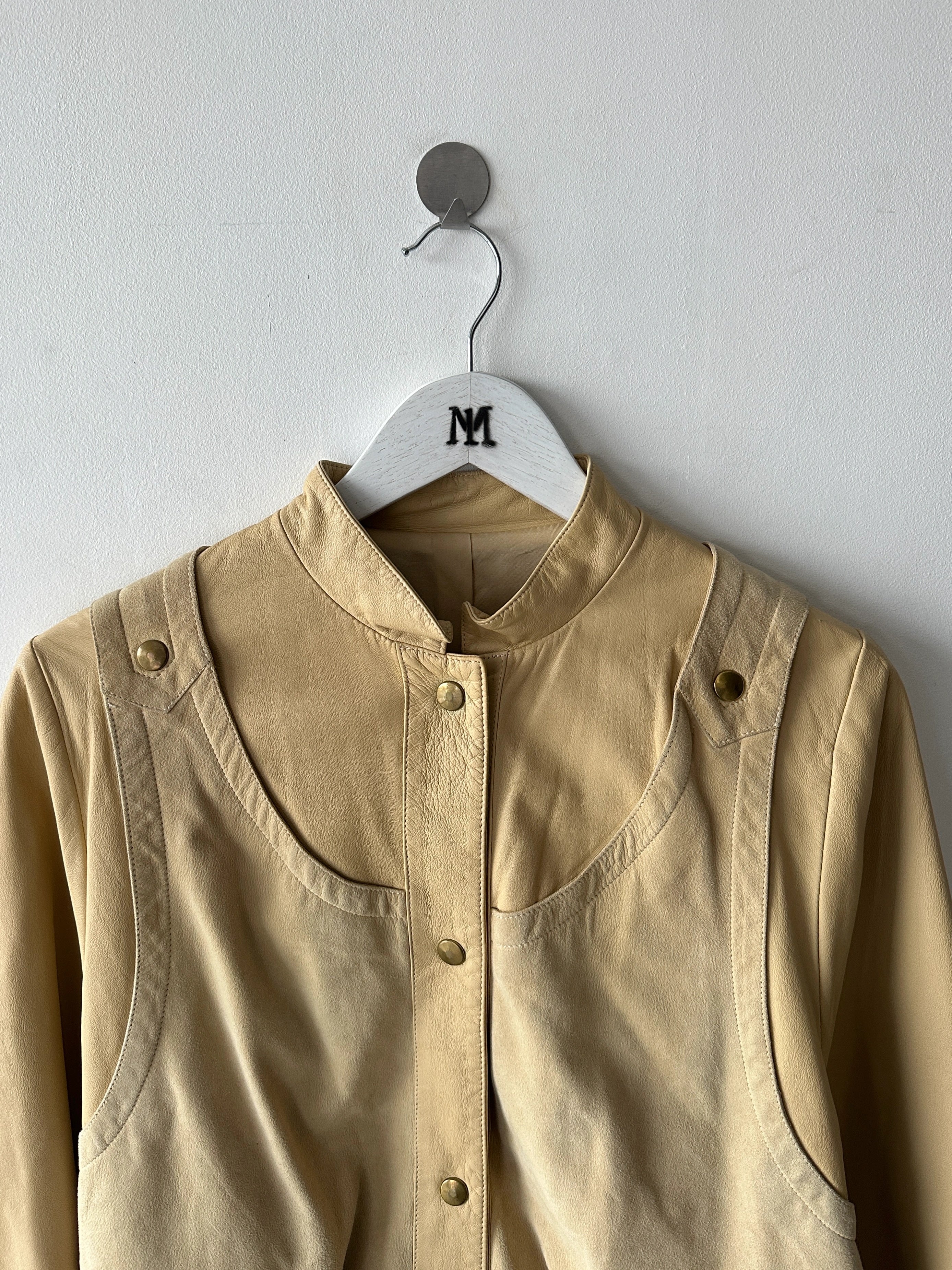 FRENCH LABEL - 1980s LEATHER JACKET WITH LAYERED SUEDE GILET