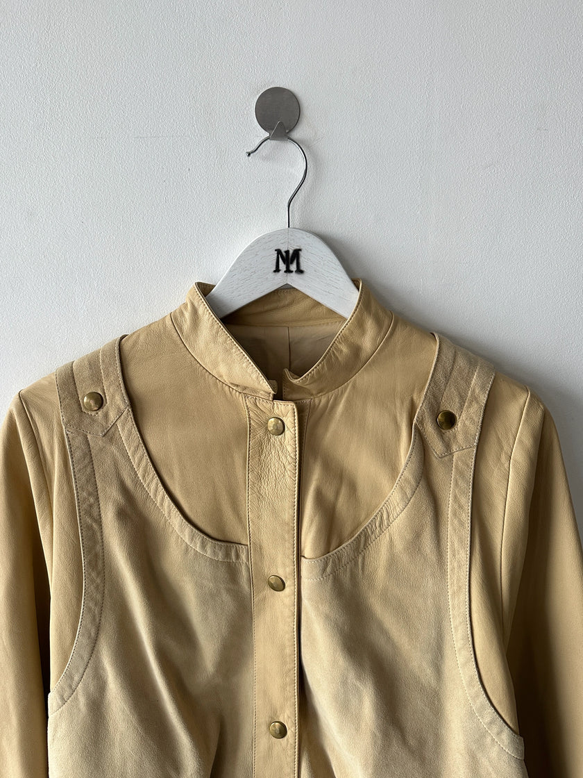 FRENCH LABEL - 1980s LEATHER JACKET WITH LAYERED SUEDE GILET