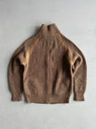 1980s CHUNKY KNIT ZIPPED CARDIGAN WITH SUEDE DETAILS