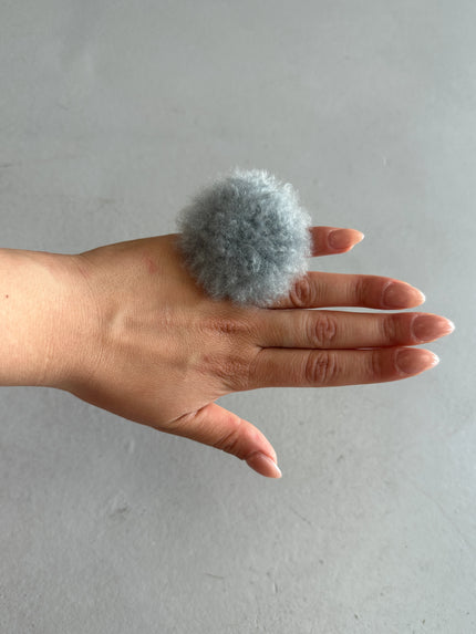 BALENCIAGA - S/S 2021 FAUX FUR  POM POM BUTTON RING
